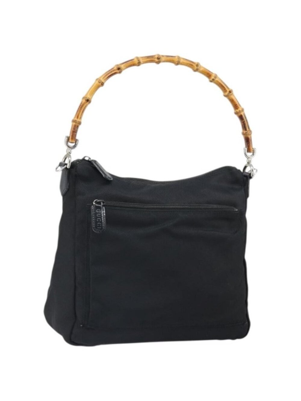 Authentic GUCCI Bamboo Shoulder Bag Nylon Black Silver 000 0509